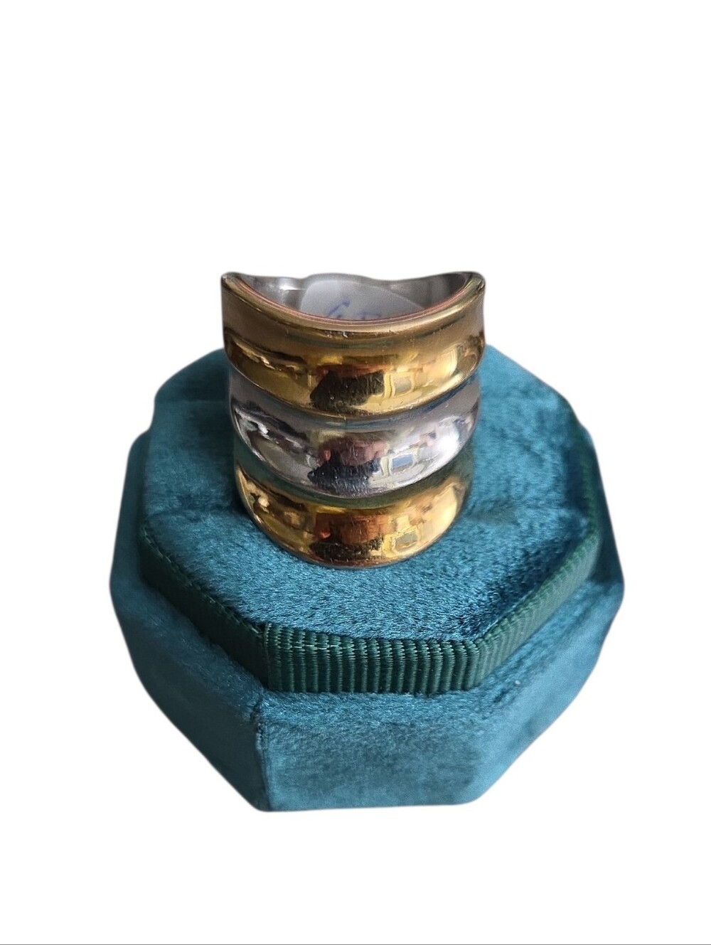 Size 8 Two-Tone Gold Toned and Silver Wide Dome Ring